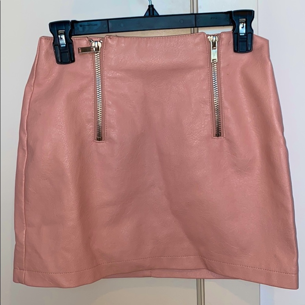 Faux pink leather skirt